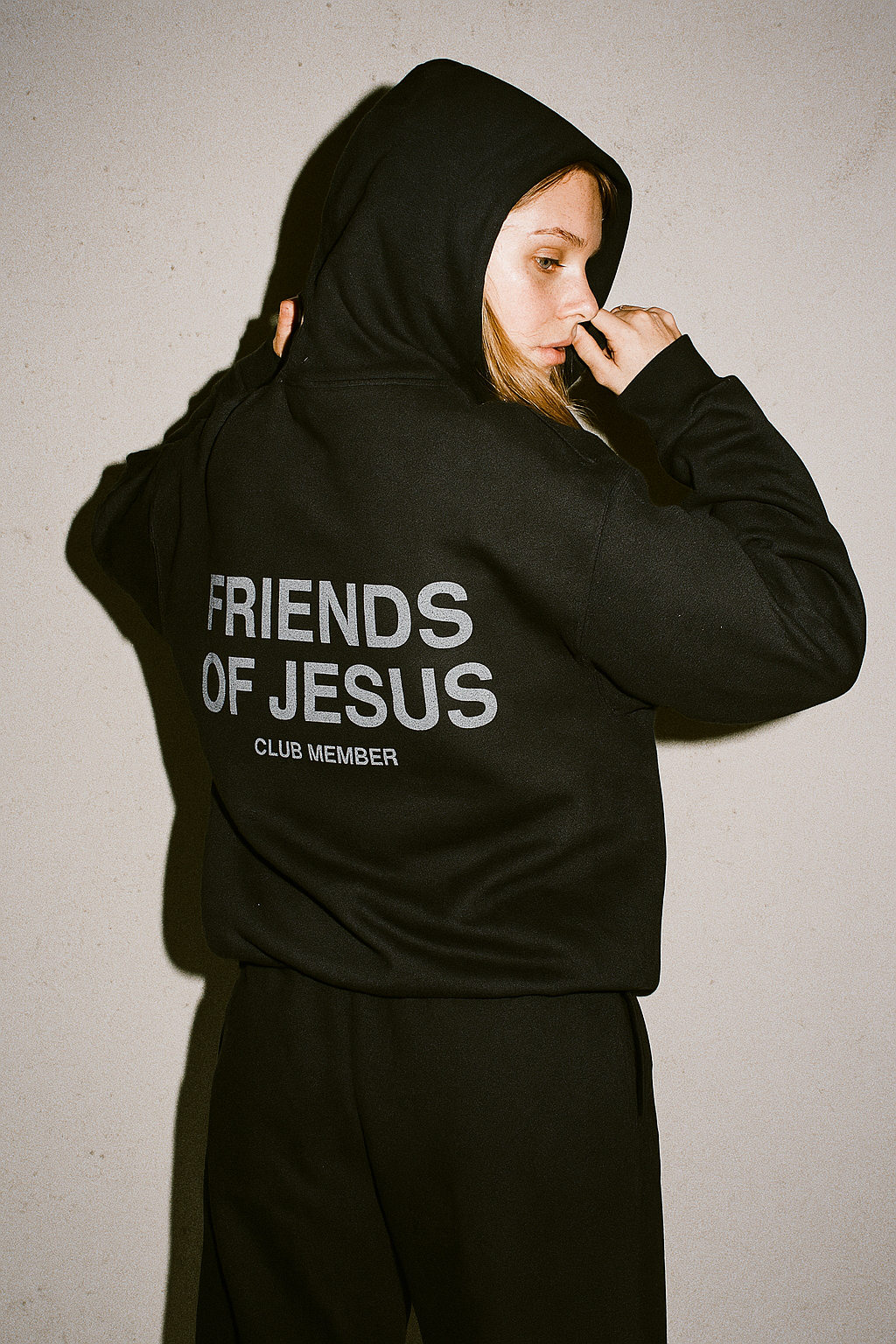 Friends of Jesus - Club Member - Black on Black Hoodie